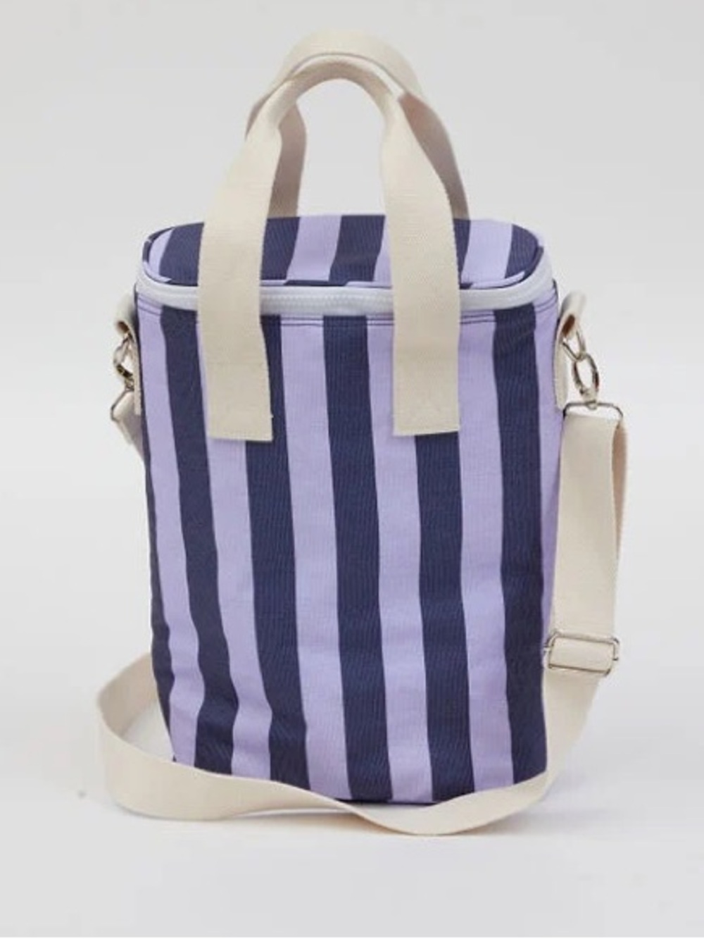 NWT Hat Attack Striped Cooler Tote Bag Purple Navy Insulated Crossbody